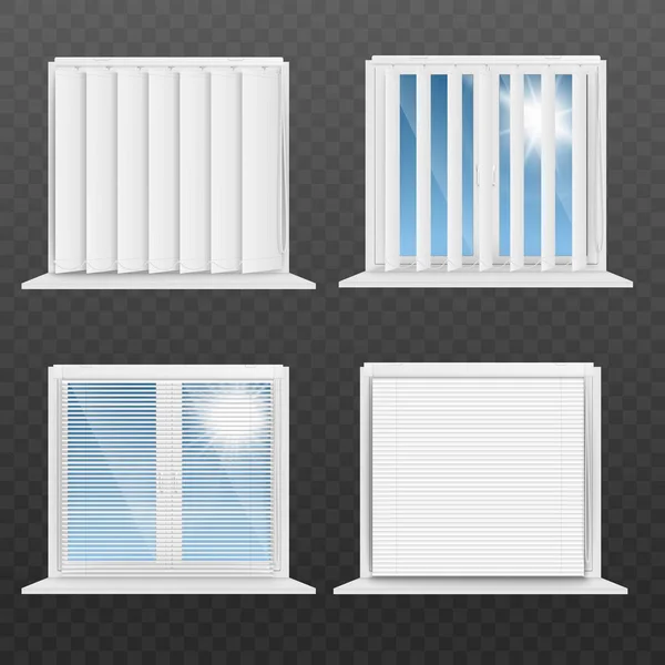 Caixilhos de janelas com persianas brancas ilustração mockup vetor realista isolado . — Vetor de Stock