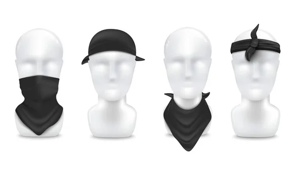 Bandana noir sur le cou et le casque, illustration vectorielle réaliste maquette isolée . — Image vectorielle