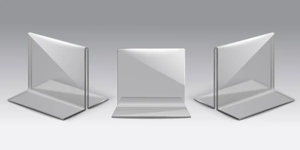 メニューやデスクトッププレキシガラスのためのテーブルスタンド現実的なベクトルイラストモックアップセット孤立. — ストックベクタ