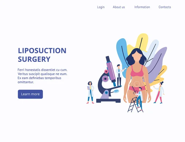 Liposuction surgery banner - website landing page template with cartoon woman — 스톡 벡터