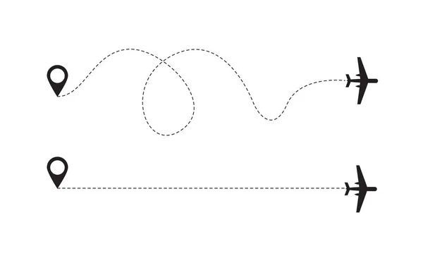 Изолированные иконки самолетов с линией траекторий и векторной иллюстрацией маршрута . — стоковый вектор
