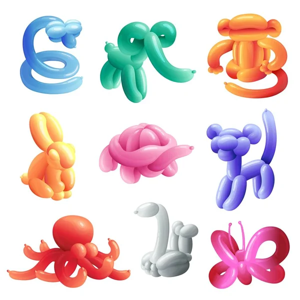 Balloon animals inflatable shapes set realistic vector illustrations isolated. — 스톡 벡터