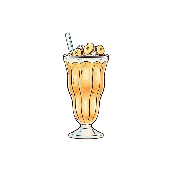 Milkshake ή κοκτέιλ φρούτων σε γυάλινο σκίτσο διανυσματική απεικόνιση απομονωμένη. — Διανυσματικό Αρχείο
