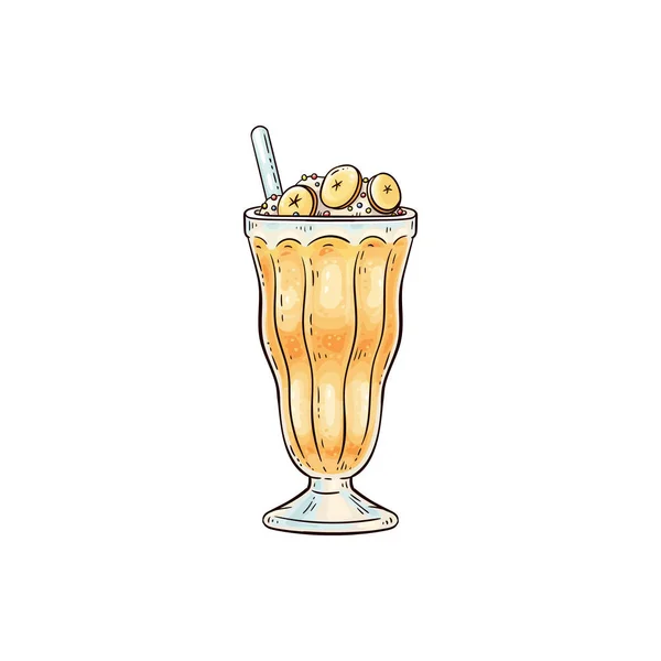 Milkshake ou cocktail de fruits en verre croquis vectoriel illustration isolé . — Image vectorielle