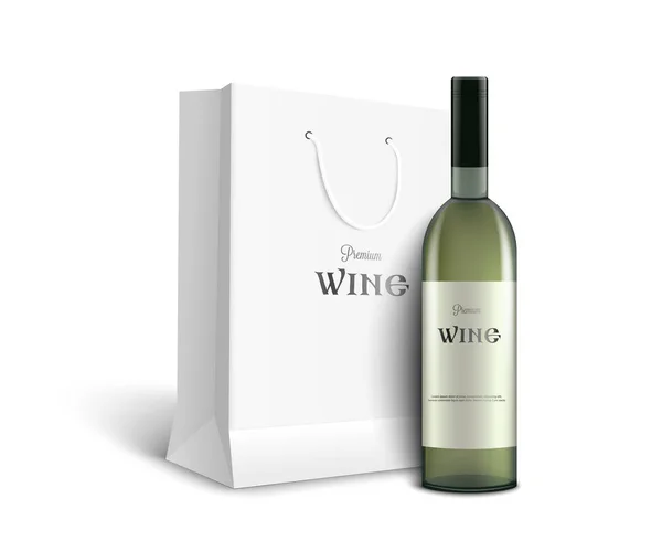 Weinflasche mit Papier Geschenkpaket-Attrappe realistische Vektor-Illustration isoliert. — Stockvektor