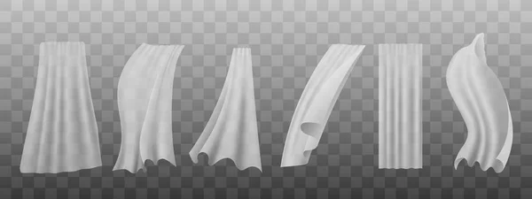 White silk curtain set hanging and flowing in the wind - realistic vector illustration