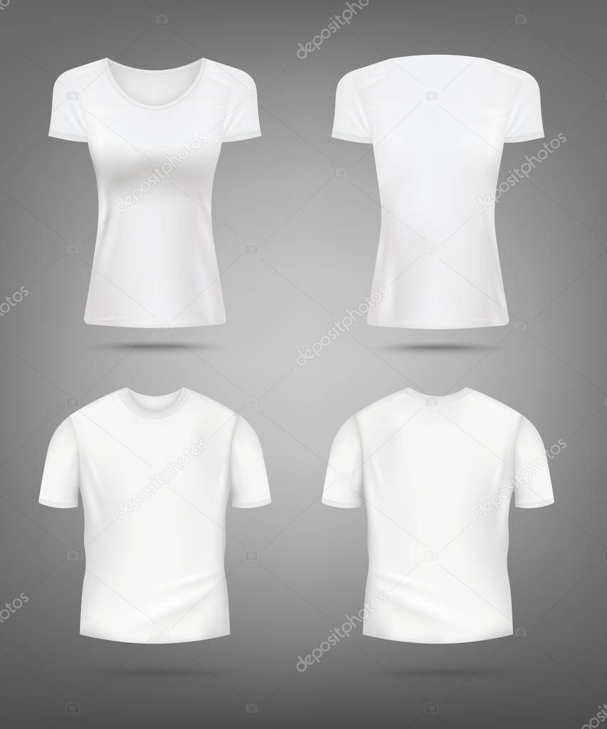 Womens and mens white T-shirt mockup set - realistic clothing mock ups