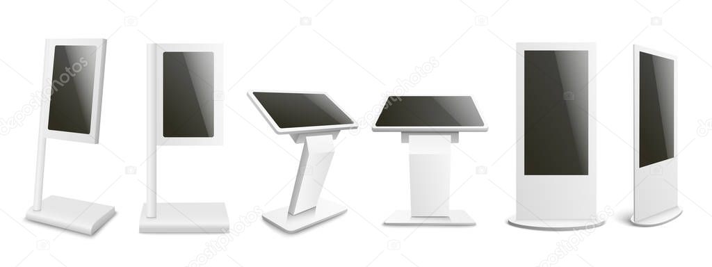 Set of digital kiosk or display mockups realistic vector illustration isolated.