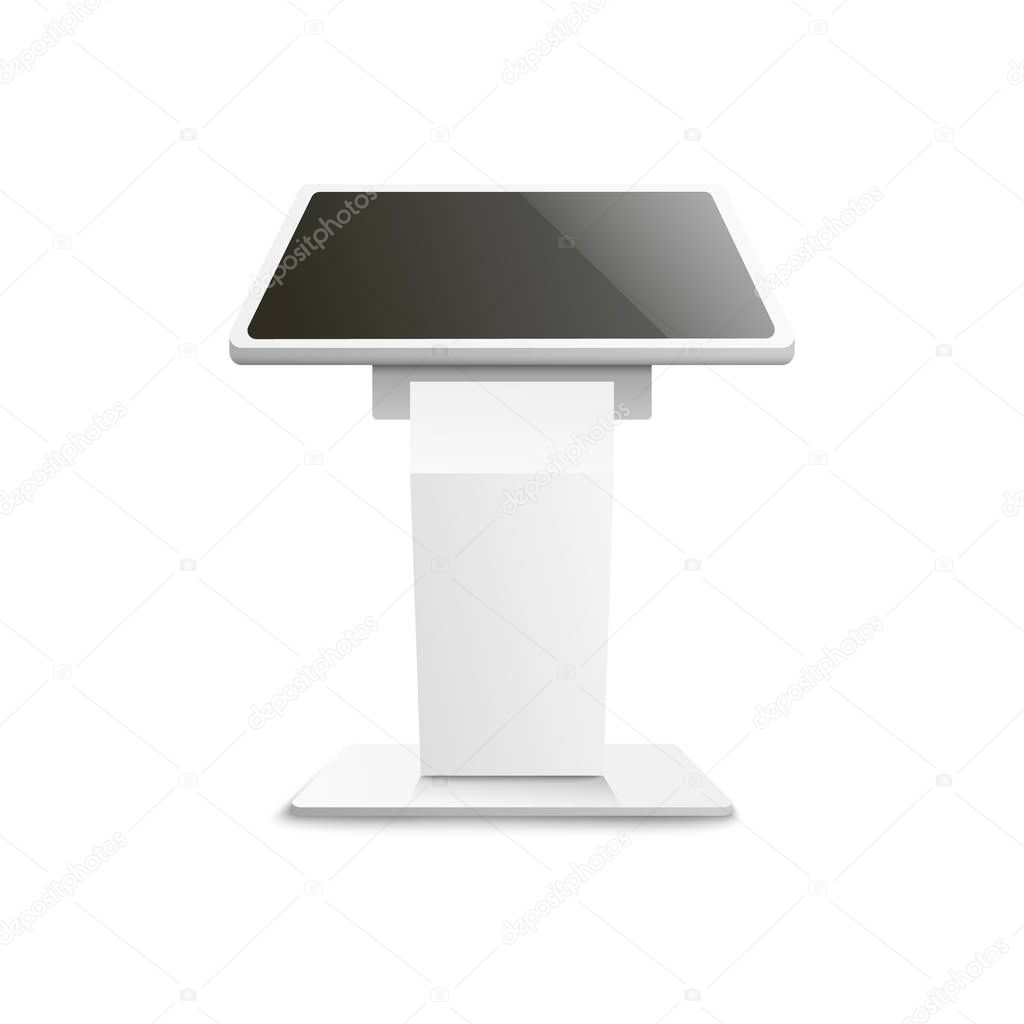 Interactive panel or terminal stand 3d vector mockup illustration isolated.
