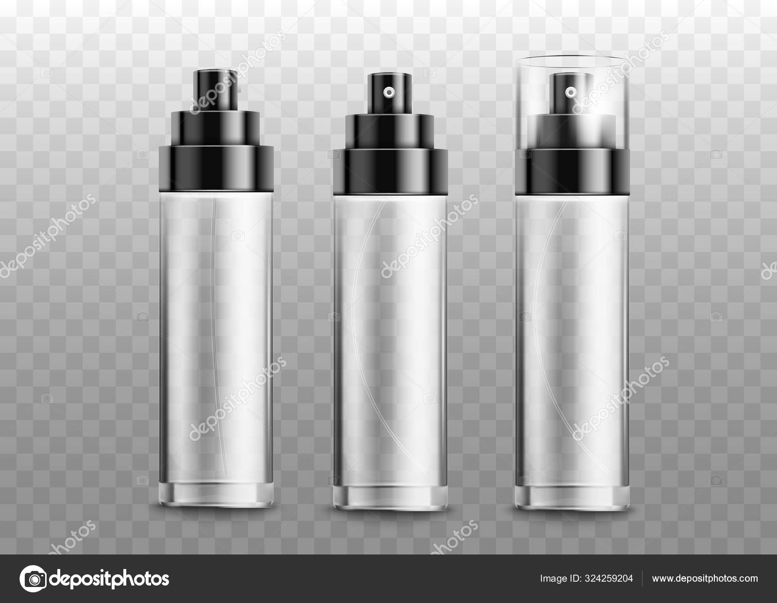 Download Empty Glass Perfume Spray Bottle Mockup Set From Front And Back View Vector Image By C Sabelskaya Vector Stock 324259204