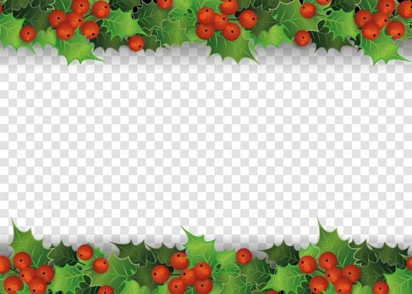 Rama świąteczna - jagody i liście ostrokrzewu na górnej i dolnej granicy — Wektor stockowy