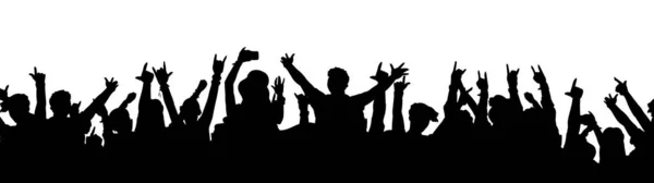 Black music fan crowd silhouette - cartoon people cheering at rock concert