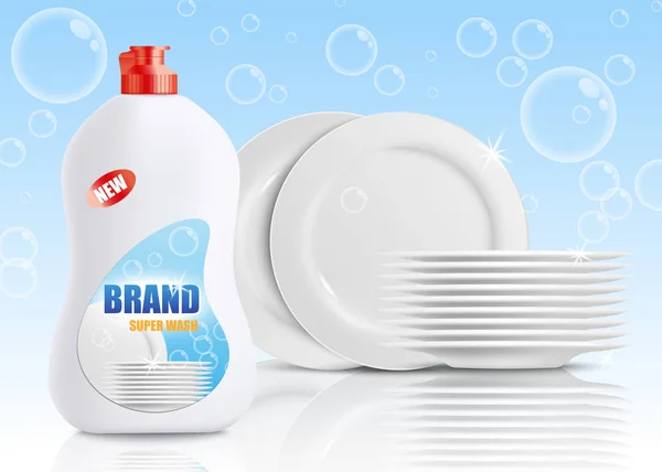 Super lavado lavavajillas detergente anuncio cartel — Archivo Imágenes Vectoriales