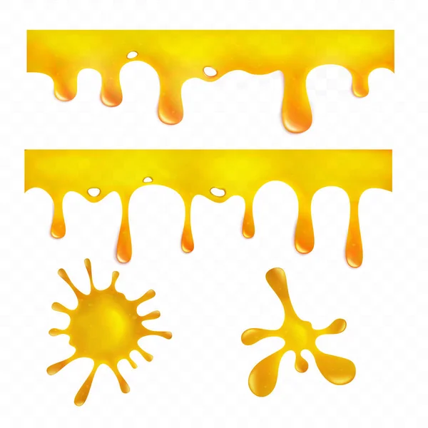 Honing of siroop druppels en druppels realistische vector illustraties set geïsoleerd. — Stockvector