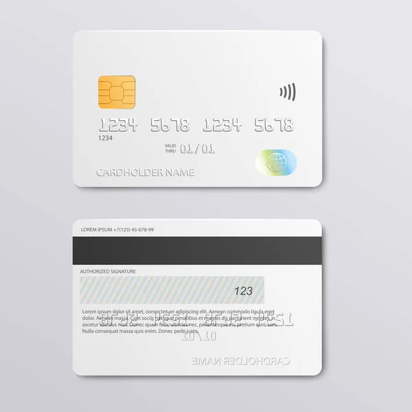 Maqueta de diseño de tarjeta de crédito blanca - vista frontal y trasera se — Vector de stock