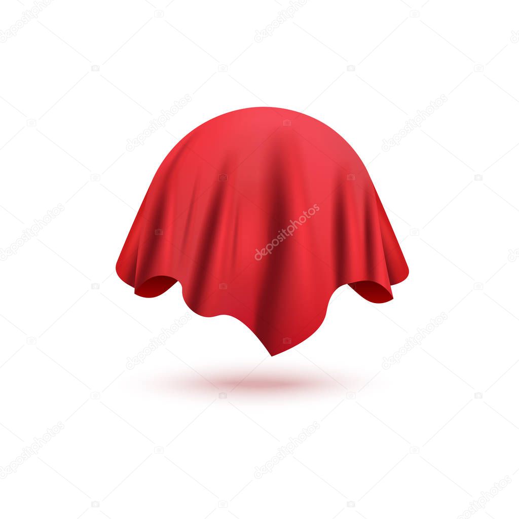 Red curtain cover of sphere object isolated on white background