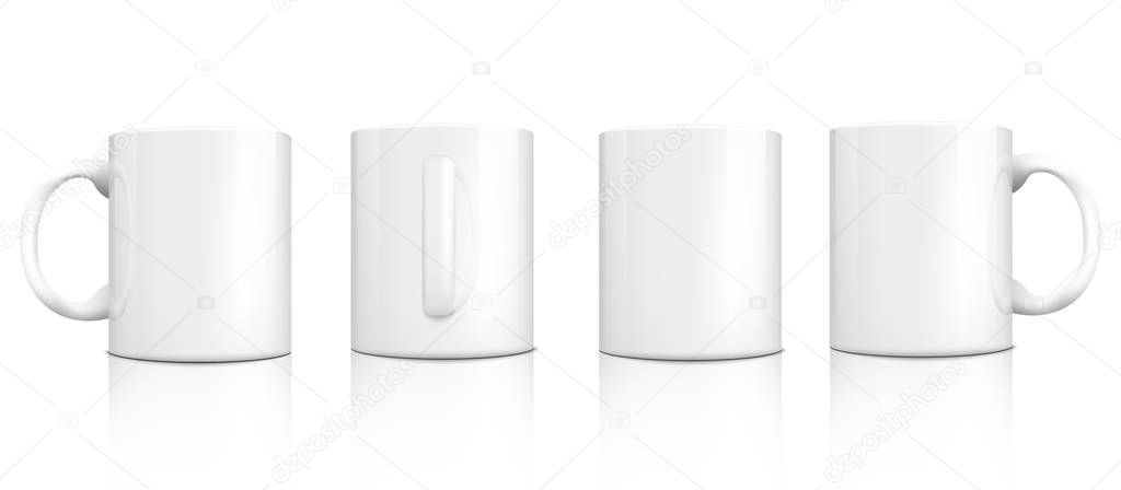 Classic white mug mockup set from different angles