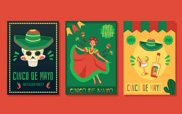Conjunto de panfletos e cartazes para um feriado tradicional mexicano Cinco de Mayo . —  Vetores de Stock