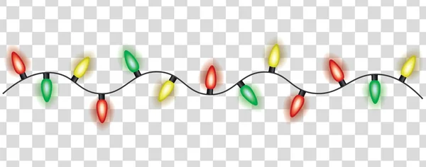 Boże Narodzenie realistyczne świąteczne struny światła, jasne girlandy o różnych kolorach na zimowe wakacje. — Wektor stockowy