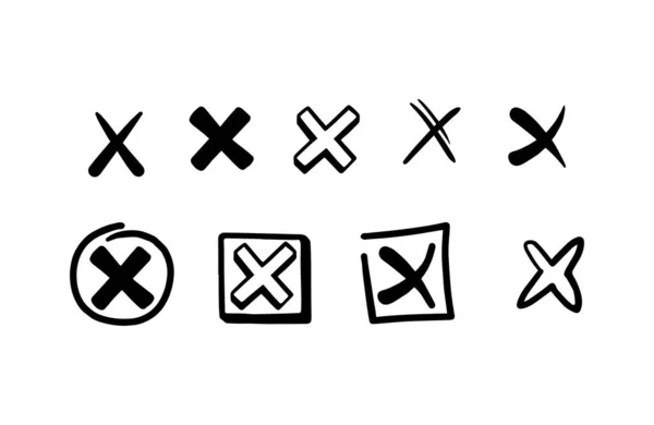 Hand drawn doodle check marks in checkboxes, vector illustrations set isolated. — Stock Vector