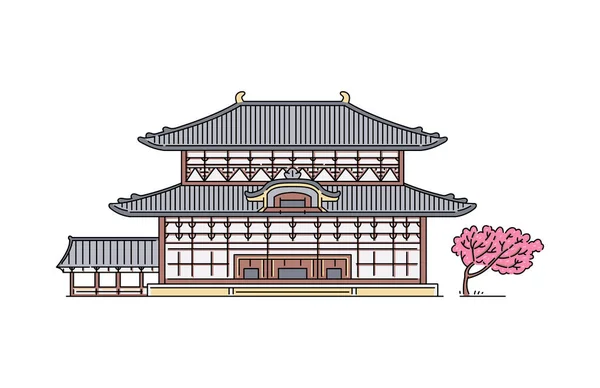 Templo budista tradicional japonés de Todaiji con árbol de sakura — Vector de stock