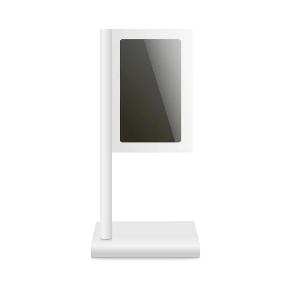 Maqueta de bandera de quiosco digital blanco con pantalla negra en blanco — Vector de stock