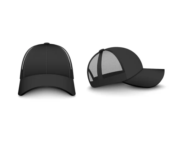 Model van de trucker cap met mesh set realistische vector illustraties geïsoleerd. — Stockvector