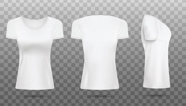 White womens t shirt mockup set isolated on white background Vector Graphics
