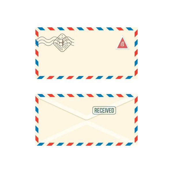 Paper postage envelope with stamps realistic vector illustration isolated. — 스톡 벡터