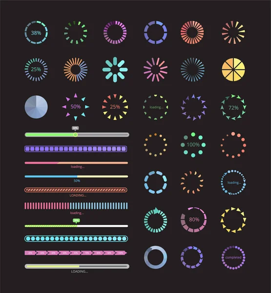 Verzameling van moderne vooruitgang laders en bufferelementen vector illustratie geïsoleerd. — Stockvector