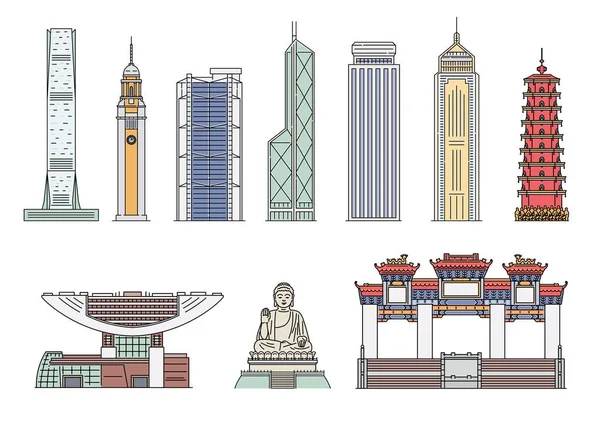 Immeuble emblématique de Hong Kong isolé sur fond blanc — Image vectorielle