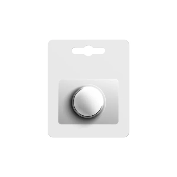 Round button cell battery in pack realistic vector mockup illustration isolated. — 스톡 벡터