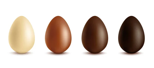 Set of white, milk and dark chocolate eggs, realistic vector illustration isolated. — Vetor de Stock