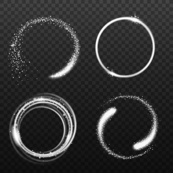 Sparkling white light circles set, realistic vector illustration isolated. — Stok Vektör