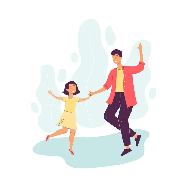 Cheerful father dancing with his daughter flat vector illustration isolated — Stock Vector