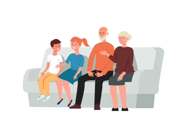 Family stages - grandparents and grandchildren vector illustration isolated. — 스톡 벡터