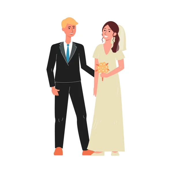 Marriage couple characters in wedding day, flat vector illustration isolated. — 스톡 벡터