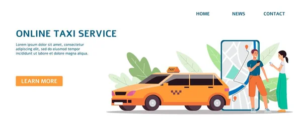 Taxi banner di servizio online con persone piatte illustrazione vettoriale isolato . — Vettoriale Stock