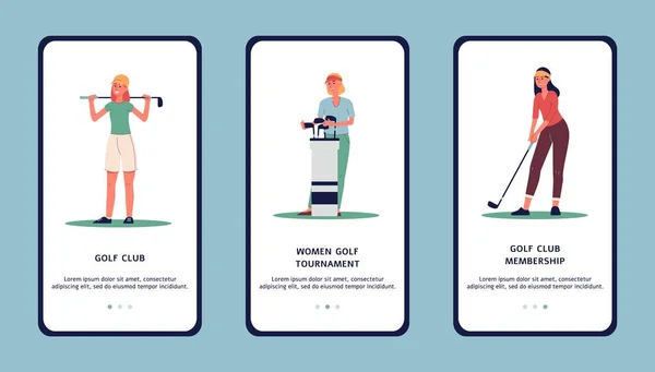 Vrouwen golfclub of toernooi - app ontwerp, platte vector illustratie geïsoleerd. — Stockvector