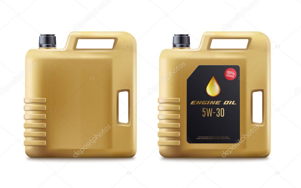 Golden brown engine oil canister mockup with and without label