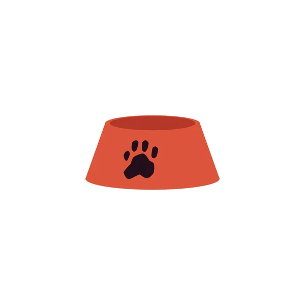 흰 배경에 개의 발 자국이나 있는 오렌지색 애완 동물 먹이 그릇 — 스톡 벡터