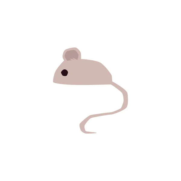 Söt liten grå tecknad mus med lång svans - platt ikon isolerad på vit bakgrund. — Stock vektor