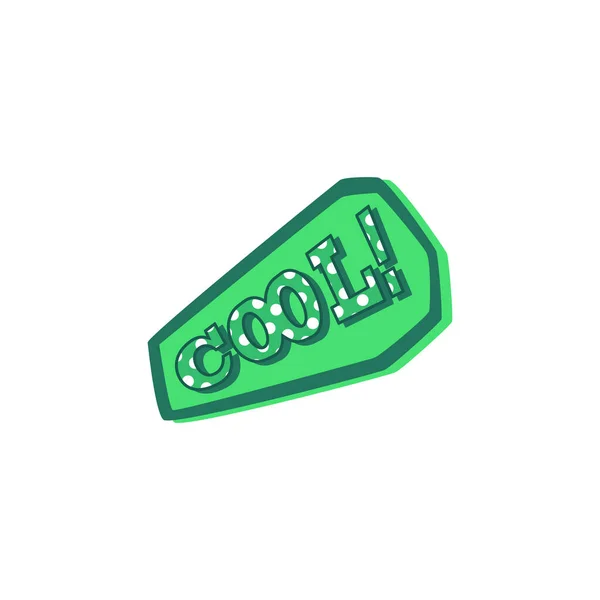 Cool - inscription on green badge pop art cartoon vector illustration isolated. — Stock Vector