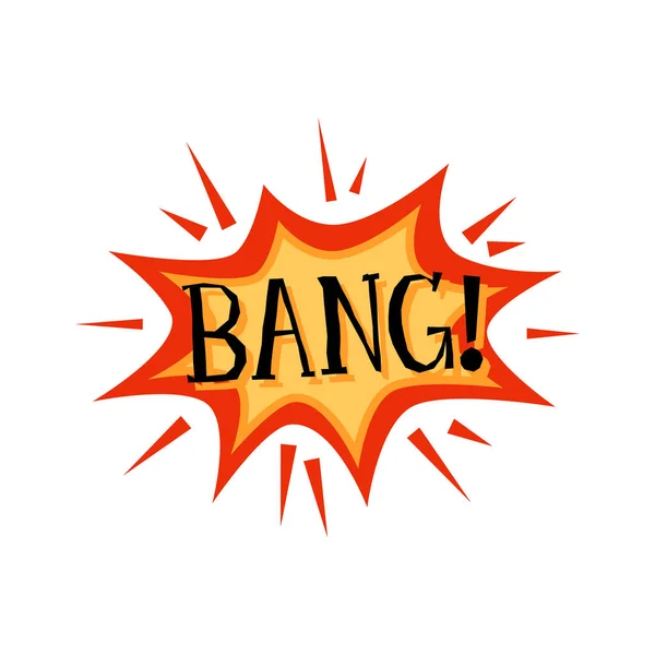 Bang - tekst op badge in explosievorm, cartoon vector illustratie geïsoleerd. — Stockvector