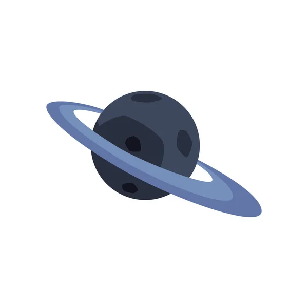 Saturn-like blue cartoon planet with rings - isolated flat astronomy icon — Stok Vektör