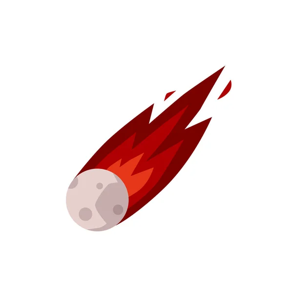 Meteor lub kometa z ikoną palącego się ogona gazowego, ilustracja wektora płaskiego izolowana. — Wektor stockowy