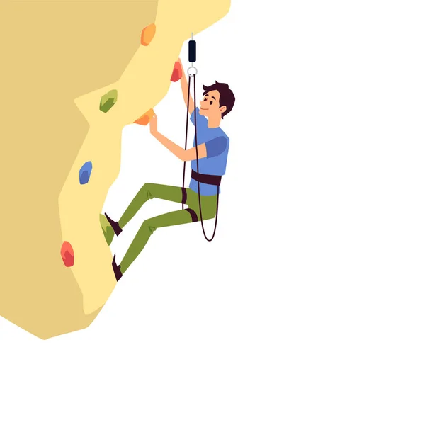 Rock alpinista sportowiec kreskówka charakter płaski wektor ilustracja izolowane. — Wektor stockowy