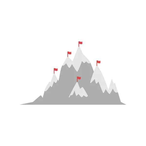 Montanha com picos marcados por bandeiras alpinistas, ilustração vetorial plana isolada . —  Vetores de Stock