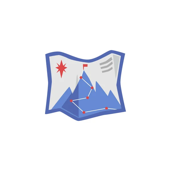 Kartensymbol mit Alpinistenroute und flacher Vektorabbildung auf dem Gipfel isoliert. — Stockvektor