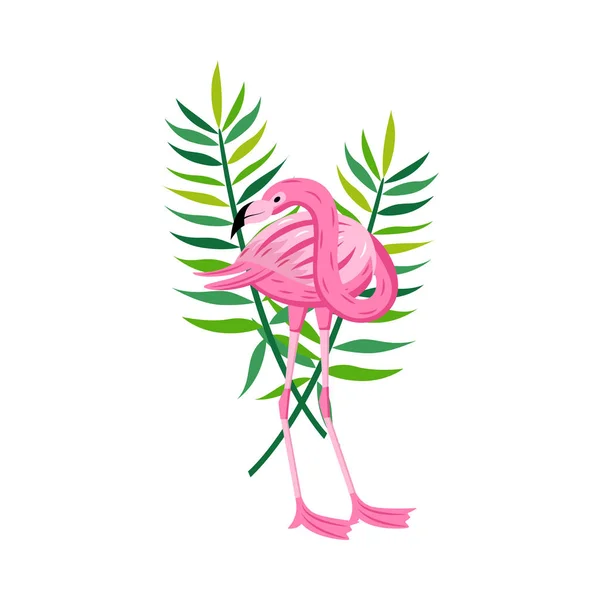 Tropical bird and leaves element flat cartoon vector illustration isolated. — 图库矢量图片